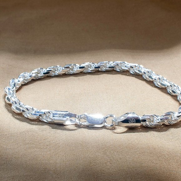 New Solid Sterling Silver Rope Bracelet, Stamped 925 Italy, Bracelet For Men - Picture 3 of 7